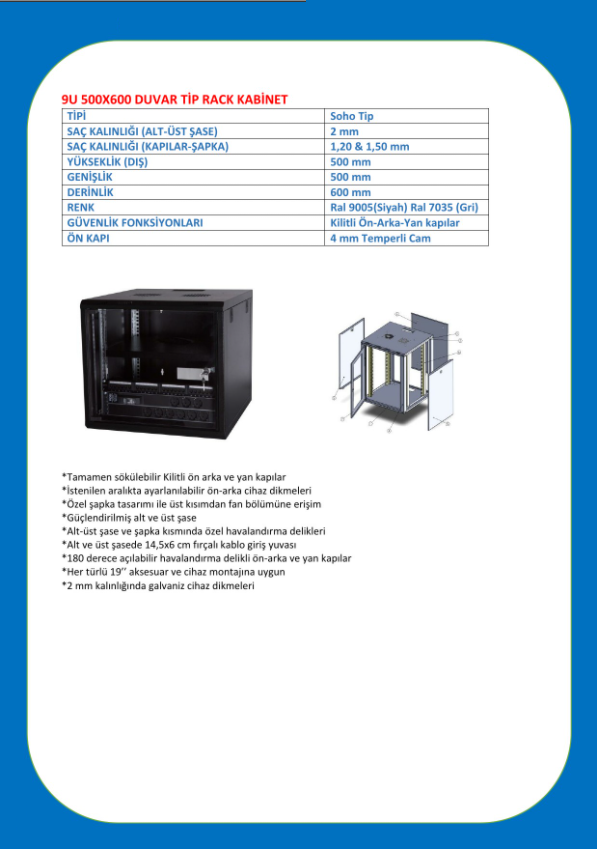 9U 500X600 SOHO KABİNET DATASHEET